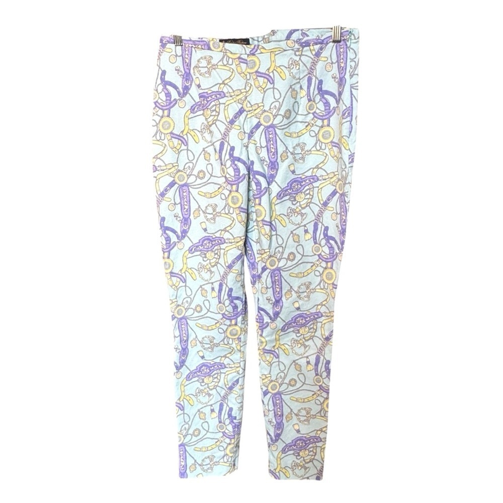 Brooks Brothers Stretch Cotton Pique Side Zip Pants Equestrian Print Size 10